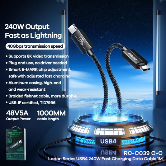 Remax  RC-C039  Dual USB-C / Type-C Compatible with USB4.0  240W Fast Charging Data Cable, Length:1m - USB-C & Type-C Cable by REMAX | Online Shopping UK | buy2fix