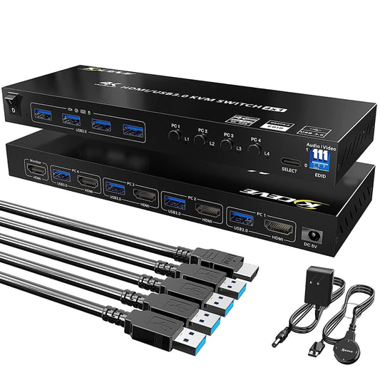 KVM401A 4 Ports USB 3.0 Shared Device HDMI KVM Switch HUB Shared Converter(Black) - Switch by buy2fix | Online Shopping UK | buy2fix