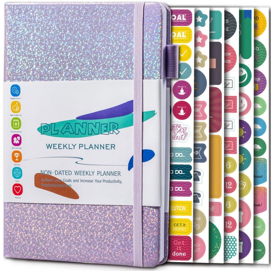A5 Starry Sky Undated Planner Journal Financial Notebook(Purple)