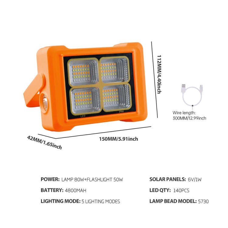 Solar Flood Light Portable Flashlight Emergency Work Light(Orange) by buy2fix