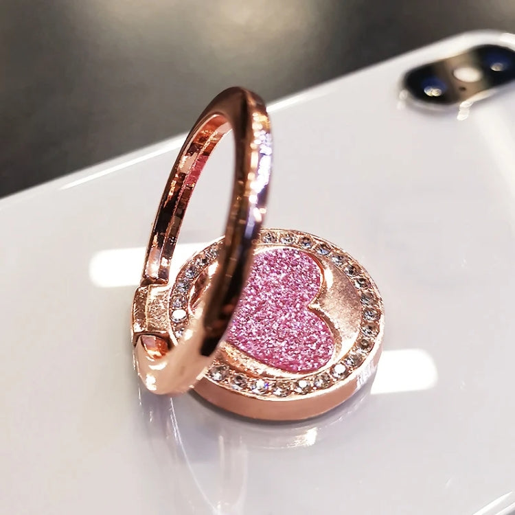 Round Glitter Heart Mobile Phone Ring Holder Metal Stand(Rose Gold) - Ring Holder by buy2fix | Online Shopping UK | buy2fix