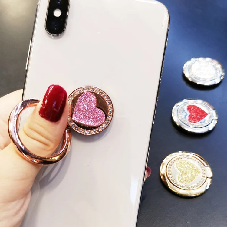 Round Glitter Heart Mobile Phone Ring Holder Metal Stand(Rose Gold) - Ring Holder by buy2fix | Online Shopping UK | buy2fix