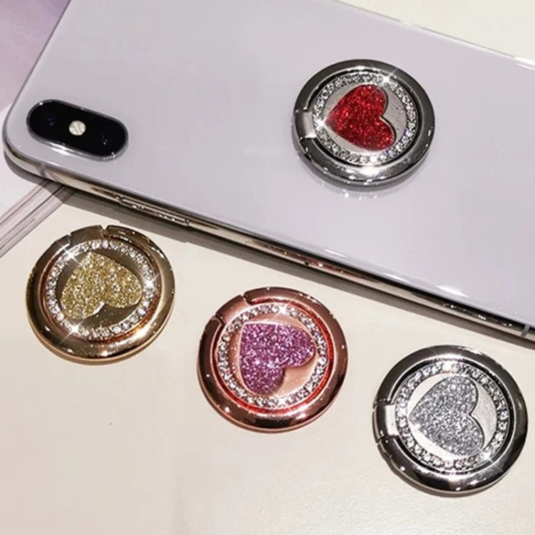 Round Glitter Heart Mobile Phone Ring Holder Metal Stand(Silver) - Ring Holder by buy2fix | Online Shopping UK | buy2fix
