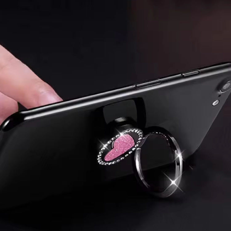 Round Glitter Heart Mobile Phone Ring Holder Metal Stand(Rose Gold) - Ring Holder by buy2fix | Online Shopping UK | buy2fix