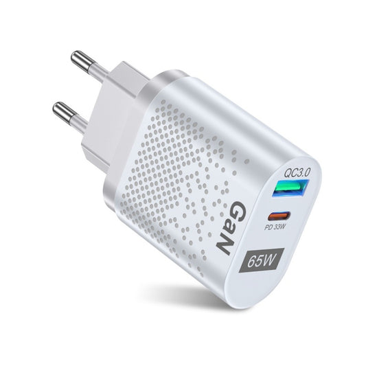 BK375-GaN EU Plug USB+Type-C 65W GaN Mobile Phone Charger PD Fast Charge Computer Adapter, Color: White by buy2fix