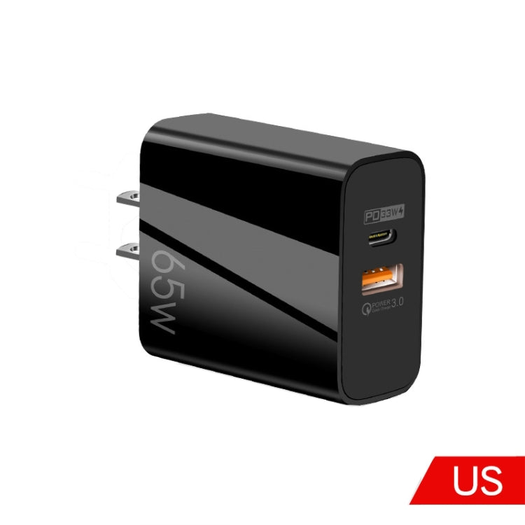 A502 65W USB-C/Type-C+USB Dual Port GaN Charger QC3.0 Laptop Universal Charger US Plug Black by buy2fix