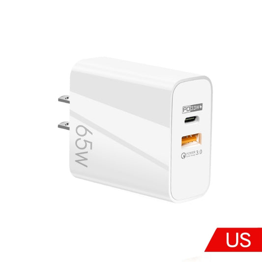 A502 65W USB-C/Type-C+USB Dual Port GaN Charger QC3.0 Laptop Universal Charger US Plug White by buy2fix