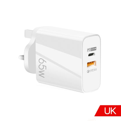 A502 65W USB-C/Type-C+USB Dual Port GaN Charger QC3.0 Laptop Universal Charger UK Plug White by buy2fix