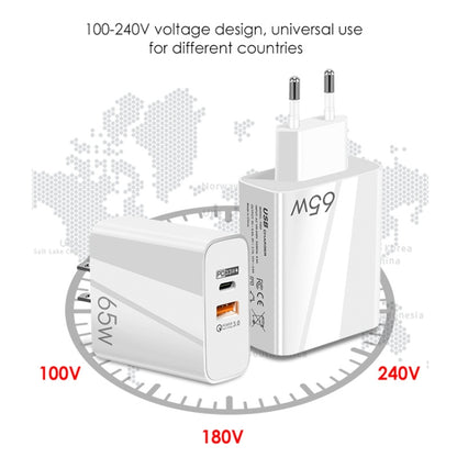 A502 65W USB-C/Type-C+USB Dual Port GaN Charger QC3.0 Laptop Universal Charger US Plug White by buy2fix