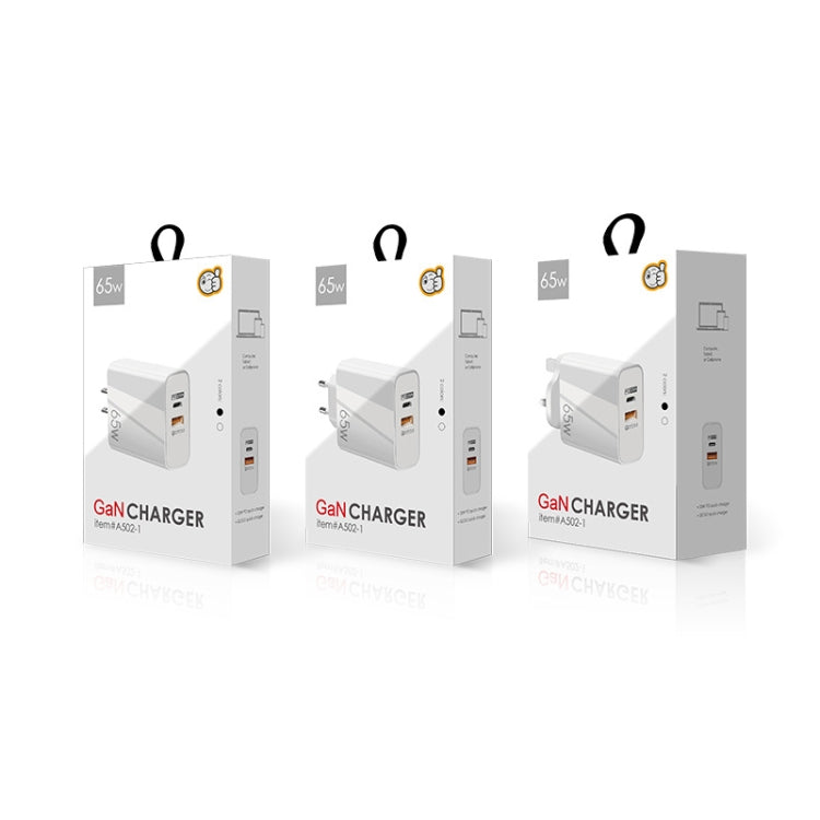 A502 65W USB-C/Type-C+USB Dual Port GaN Charger QC3.0 Laptop Universal Charger UK Plug White by buy2fix