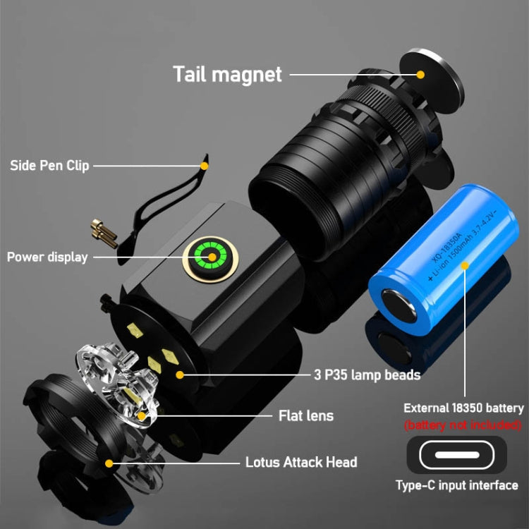 3 LED Mini Flashlight Rechargeable Waterproof 2000LM Super Bright Torch, Spec:  Tail Magnet - Mini Flashlight by buy2fix | Online Shopping UK | buy2fix