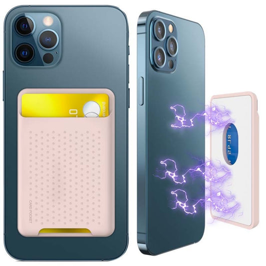 For IPhone 12 / 13 / 14 Series AhaStyle PT133 Mobile Phone Magnetic Silicone Card Case(Pink Matte) - Adhesive Card Holders by AhaStyle | Online Shopping UK | buy2fix