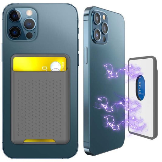 For IPhone 12 / 13 / 14 Series AhaStyle PT133 Mobile Phone Magnetic Silicone Card Case(Gray Matte) - Adhesive Card Holders by AhaStyle | Online Shopping UK | buy2fix
