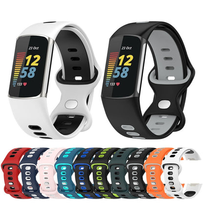 For Fitbit Charge 5 Smart Watch Sports Waterproof Two-Color Silicone Band(Blue White) by buy2fix