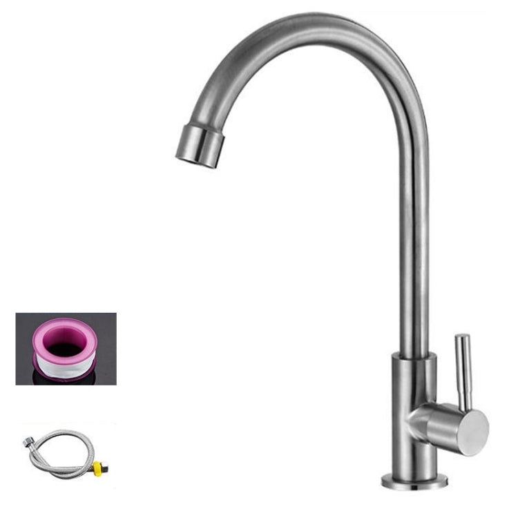 304 Stainless Steel Kitchen Rotatable Sink Faucet(60cm Pipe+Single Cold Curve) by buy2fix