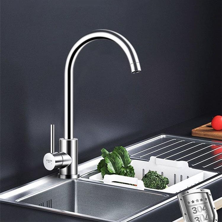 304 Stainless Steel Kitchen Rotatable Sink Faucet(60cm Pipe+Single Cold Curve) by buy2fix