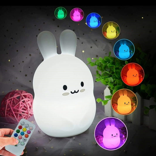 Rabbit Silicone Pat Night Light Children Gift Color Changing Lamp, Specification: Charging Remote Control by buy2fix