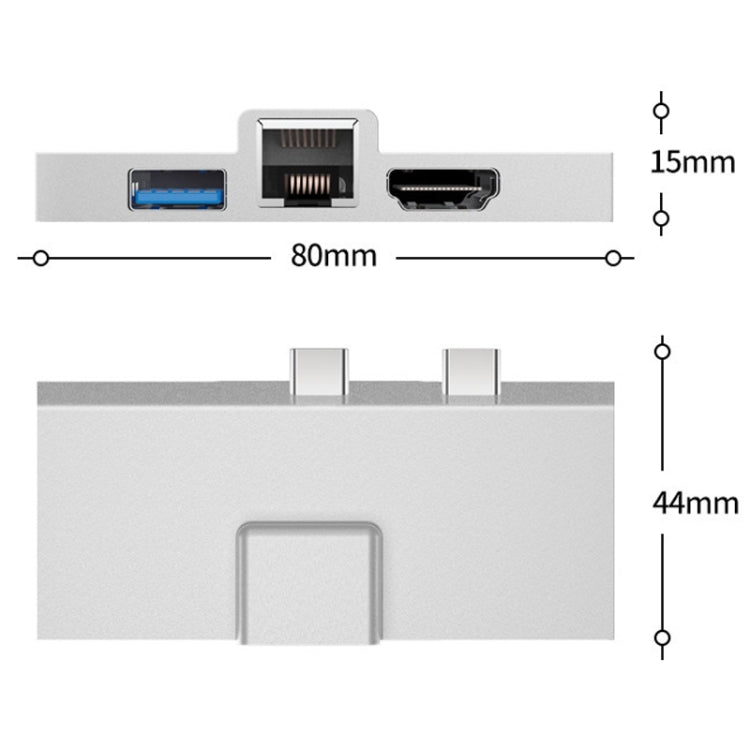 For Surface Pro 8 / 9 / X Dual Type-C Computer Expansion Hub 7 In 1 Docking Station by buy2fix