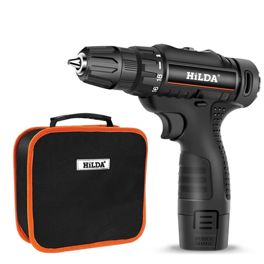 HILDA Home Power Drill 12V Li-Ion Drill With Charger And Battery, EU Plug, Model: Cloth Packing