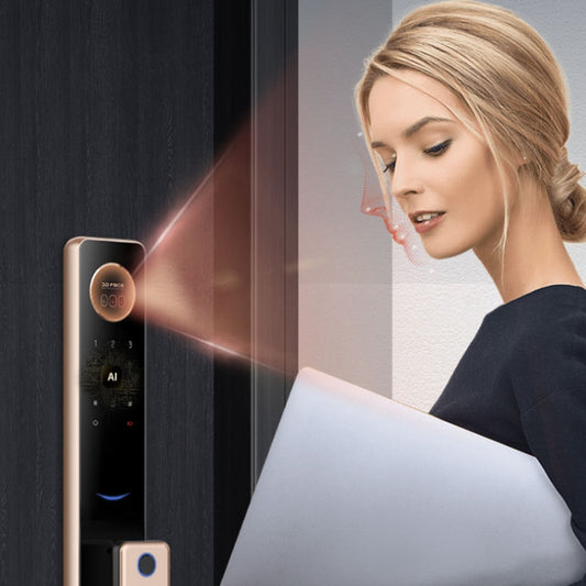T100A 3D Face Recognition Fingerprint Code Card Digital Door Lock(Rose Gold) by buy2fix