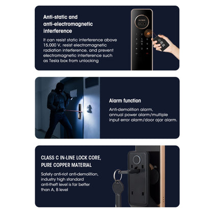 T100A 3D Face Recognition Fingerprint Code Card Digital Door Lock(Space Gray) by buy2fix