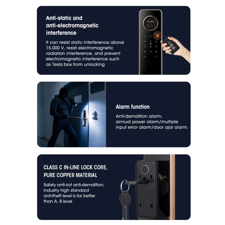 T100A 3D Face Recognition Fingerprint Code Card Digital Door Lock(Rose Gold) by buy2fix