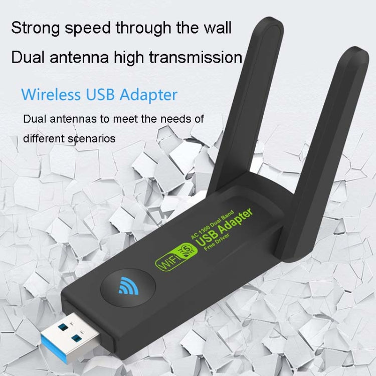 1300Mbps Wireless Network Card Gigabit Dual Band 5G Driverless Computer USB Network Card, Scope: 1300m by buy2fix