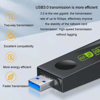 1300Mbps Wireless Network Card Gigabit Dual Band 5G Driverless Computer USB Network Card, Scope: 600m by buy2fix
