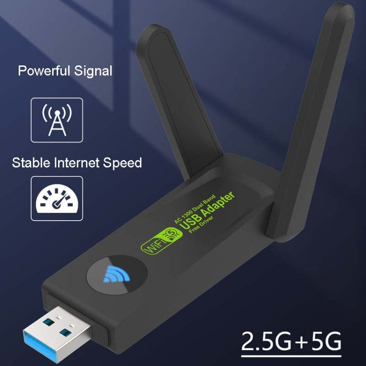 1300Mbps Wireless Network Card Gigabit Dual Band 5G Driverless Computer USB Network Card, Scope: 600m by buy2fix