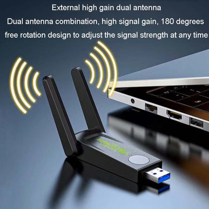 1300Mbps Wireless Network Card Gigabit Dual Band 5G Driverless Computer USB Network Card, Scope: 600m by buy2fix