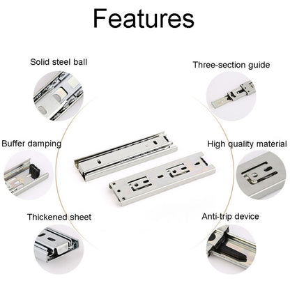 1 Pair 4 inch 10cm Thickened Three Sections Ball Slide Mute Drawer Track Rail - Furniture Accessories by buy2fix | Online Shopping UK | buy2fix