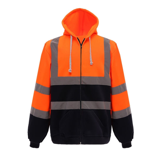 Reflective Hooded Zipper Sweatshirt Outdoor Sports Fleece Reflective Clothing, Size: XXL(Orange+Navy Blue)