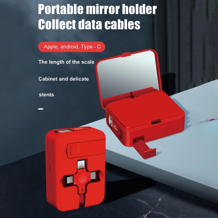 5-In-1 Telescopic Multifunctional Charging Cable Phone Bracket Function With Makeup Mirror(Red) by buy2fix