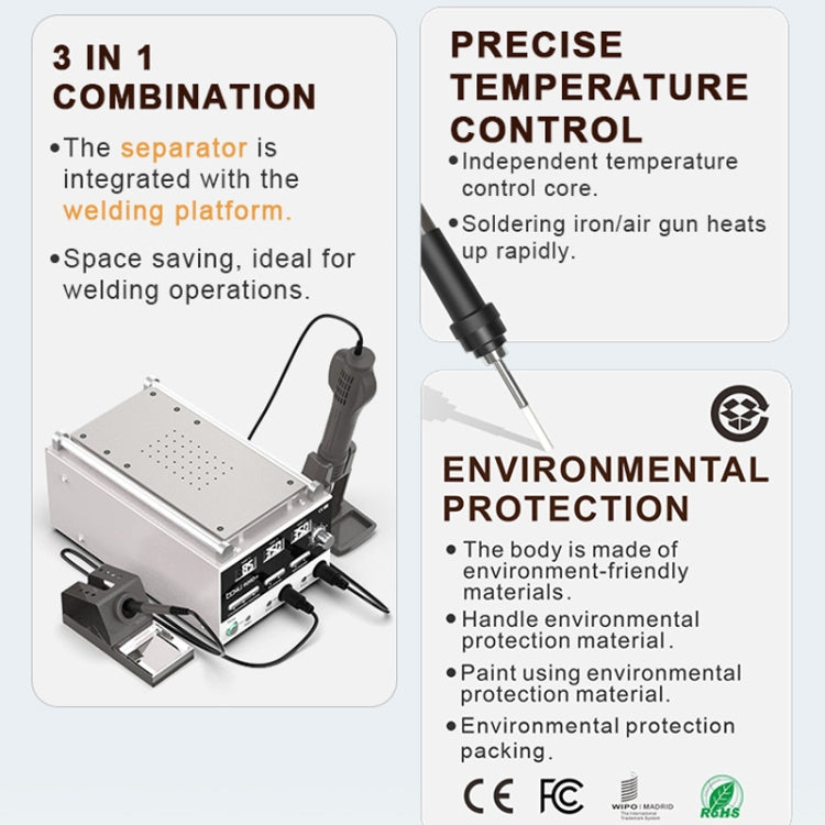 Baku BA-909D+ 750W 3 in 1 Hot Air Soldering Station Screen Remover for Mobile Phone EU Plug 220V - Soldering Iron Set by Baku | Online Shopping UK | buy2fix