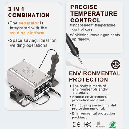 Baku BA-909D+ 750W 3 in 1 Hot Air Soldering Station Screen Remover for Mobile Phone EU Plug 220V - Soldering Iron Set by Baku | Online Shopping UK | buy2fix