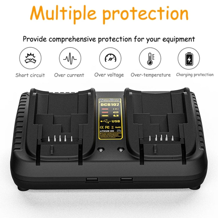 DCB102 For DeWalt 10.8V-20V Lithium Battery Dual Charger, Plug: EU by buy2fix