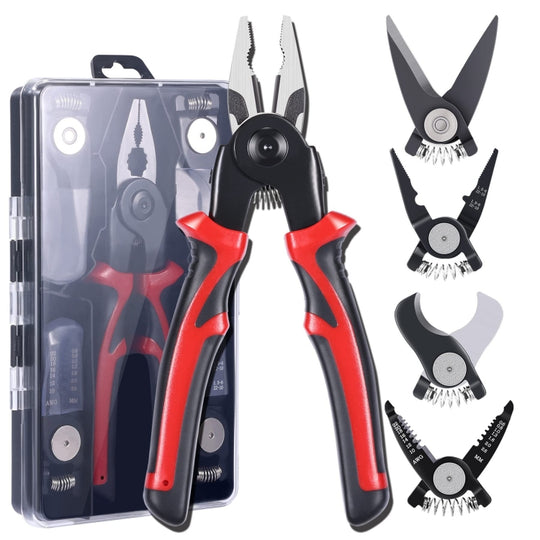 5 In 1  Combination Interchangeable Head Pliers Kit General Repair Screwdriver Pliers(Red Black)