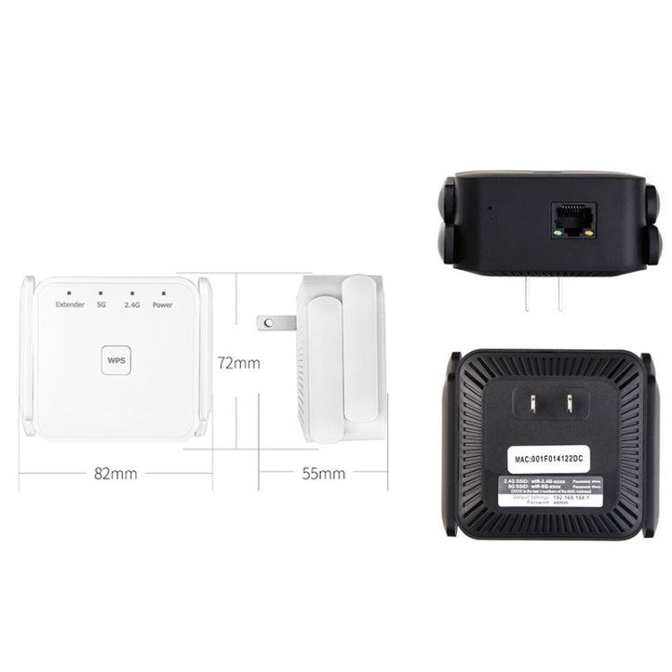 1200Mbps 2.4G / 5G WiFi Extender Booster Repeater Supports Ethernet Port Black EU Plug by buy2fix