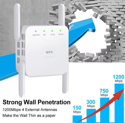 1200Mbps 2.4G / 5G WiFi Extender Booster Repeater Supports Ethernet Port Black EU Plug by buy2fix