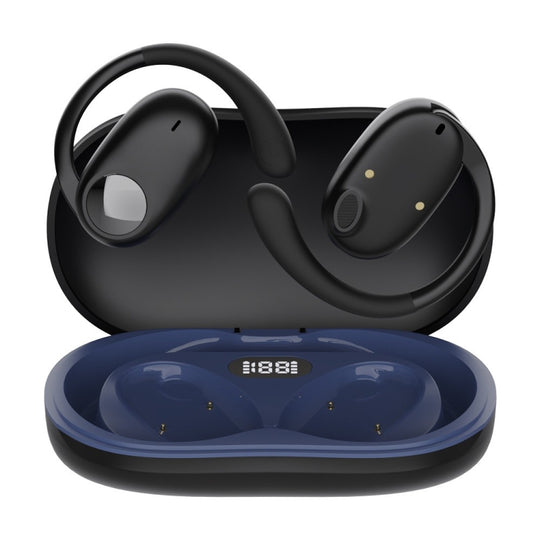 JS911 OWS Ear-mounted Dual-mic Call Noise Reduction LED Digital Display Bluetooth Earphones(Black)
