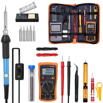 19 in 1 60W Adjustable Temperature Soldering Iron Multimeter Tool Set, Color: Blue US Plug - Electric Soldering Iron by buy2fix | Online Shopping UK | buy2fix
