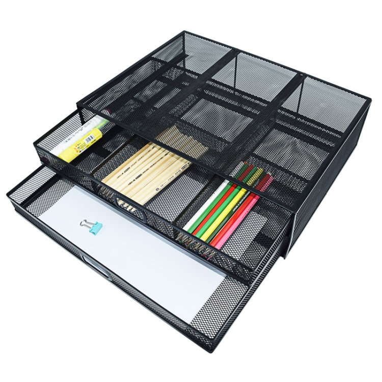 Computer Cooling Height Increase Stand Drawer Type Double Iron Desktop Storage Shelf(Black) by buy2fix