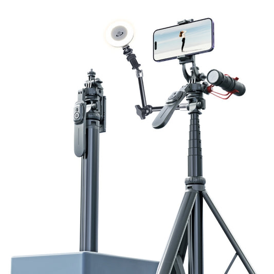 2m Metal Tripod Selfie Stick With 4 Expansion Interfaces for Phone Camera(Black) - Selfie Sticks by buy2fix | Online Shopping UK | buy2fix