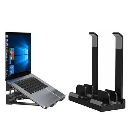 Dual-Purpose Laptop Vertical Stand Storage Rack Desktop Heightening Cooling Base(Black) by buy2fix