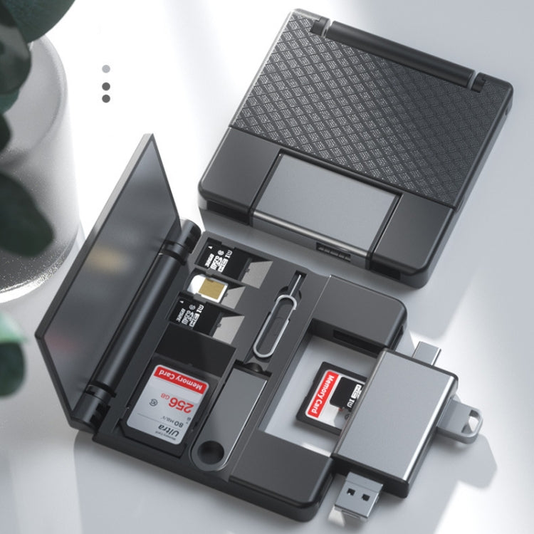 7 in 1 OTG SD Card Reader USB Type-C Adapter TF SD SIM PIN Storage Box(Black) by buy2fix