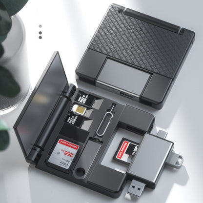 7 in 1 OTG SD Card Reader USB Type-C Adapter TF SD SIM PIN Storage Box(Black) by buy2fix