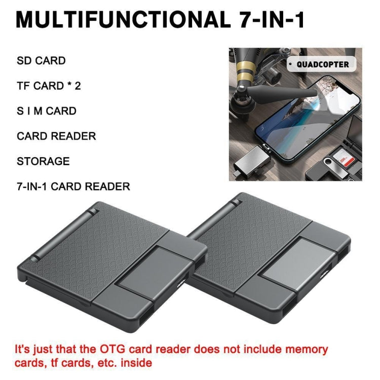 7 in 1 OTG SD Card Reader USB Type-C Adapter TF SD SIM PIN Storage Box(Silver) by buy2fix