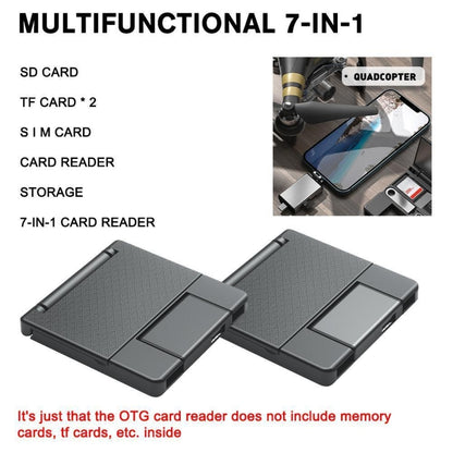 7 in 1 OTG SD Card Reader USB Type-C Adapter TF SD SIM PIN Storage Box(Silver) by buy2fix