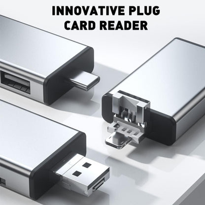 7 in 1 OTG SD Card Reader USB Type-C Adapter TF SD SIM PIN Storage Box(Silver) by buy2fix
