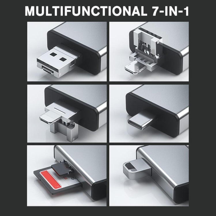 7 in 1 OTG SD Card Reader USB Type-C Adapter TF SD SIM PIN Storage Box(Silver) by buy2fix